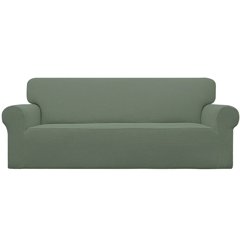 Easy-Going Stretch Sofa Slipcover 1-Piece Sofa Cover Furniture Protector Couch Soft with Elastic Bottom for Kids, Polyester Spandex Jacquard Fabric Small Checks (Sofa, Greyish Green)