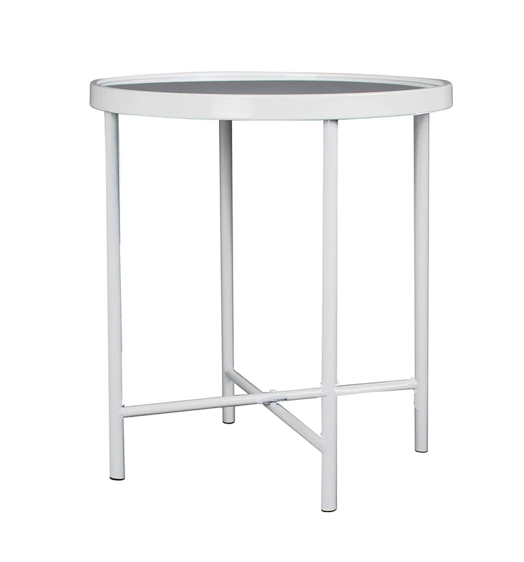 ASPECT Alario Top Round Side/End Lamp Table (42.5 diax47cm, White/Mirror) ST64W - Image 1