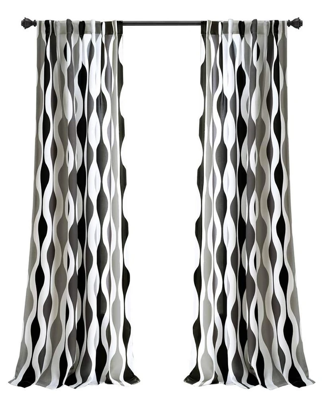 Lush Decor Mid Century Geo Room Darkening Window Curtain Panel Pair, 52" W x 84" L, Black & Gray