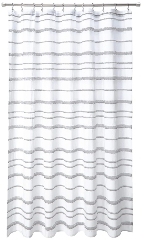 Lush Decor, White & Gray Stripe Clip Jacquard Shower Curtain, 72" x 72"