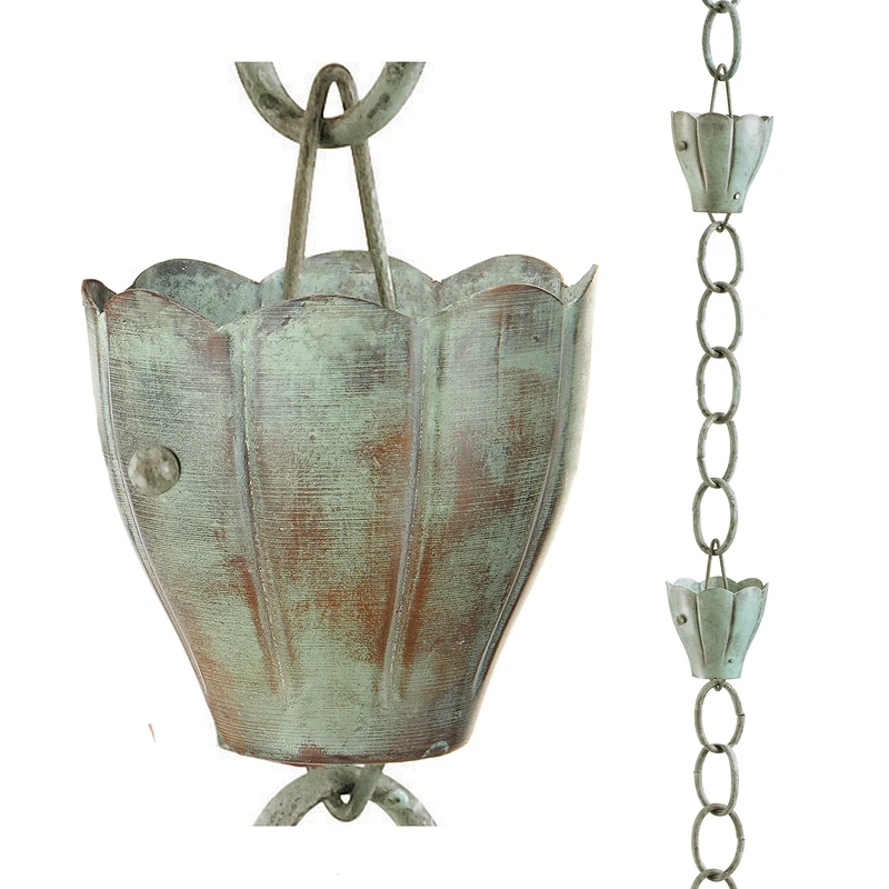 Good Directions 491V1-8 Crocus Rain Chain, 8-1/2 Feet Long, Large Cups, 100% Blue Verde Pure Copper - Image 1