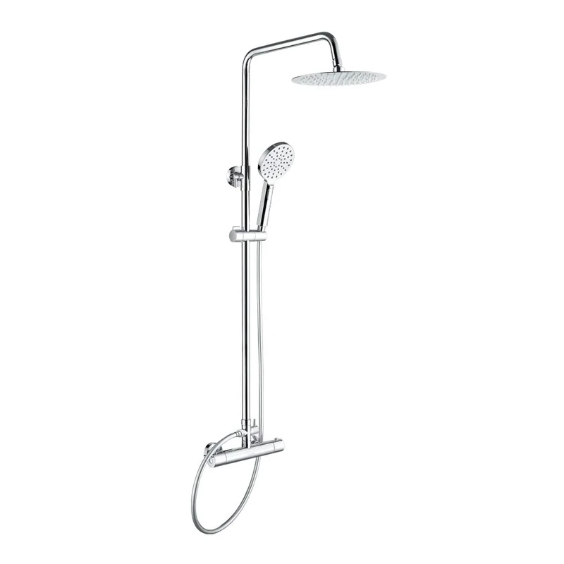 GRIFEMA COLUMNAS-G7002 Wall Mounted Thermostatic Shower System Round Shower Mixer Tap Set with Thermostat, 1/2 Inch Hose Pipe, Chrome