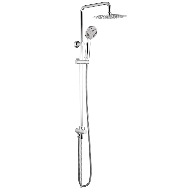 GRIFEMA COLUMNAS-G7005 Modern Chrome Shower Riser Rail Mixer, Round Bathroom Tap System with Stainless Hose Pipe, ABS Handheld Shower, 1/2 Inch Hose Pipe