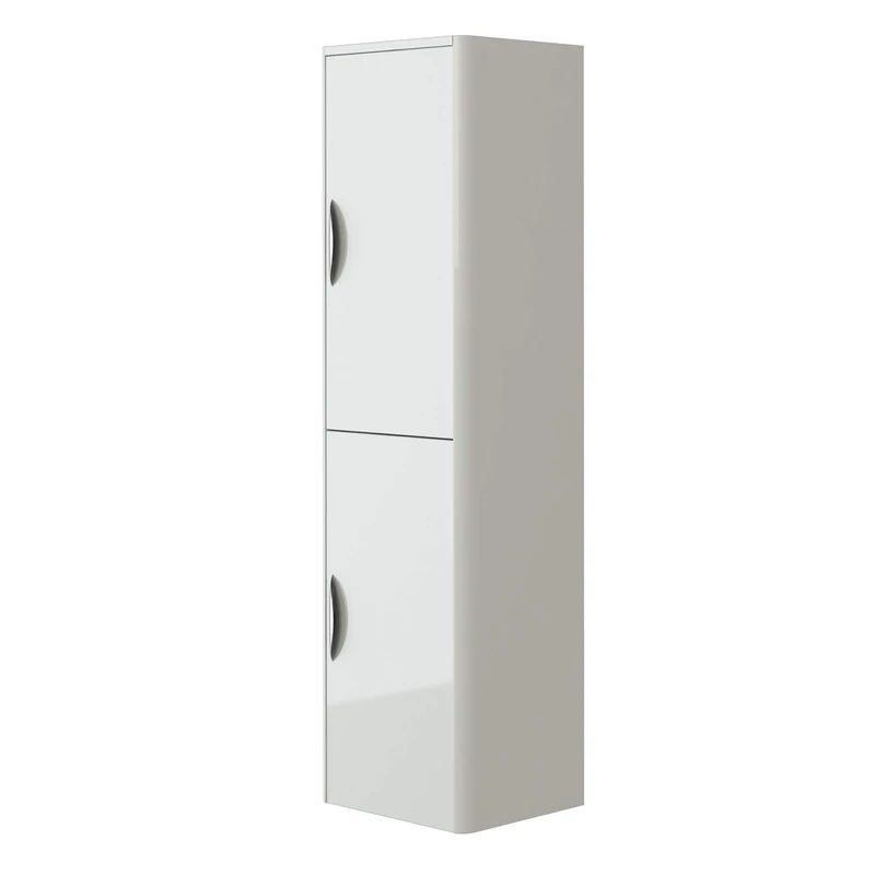 VeeBath Cyrenne High Gloss White Free Standing Bathroom Tallboy Tall Storage Cupboard Cabinet Unit Furniture - 1400mm