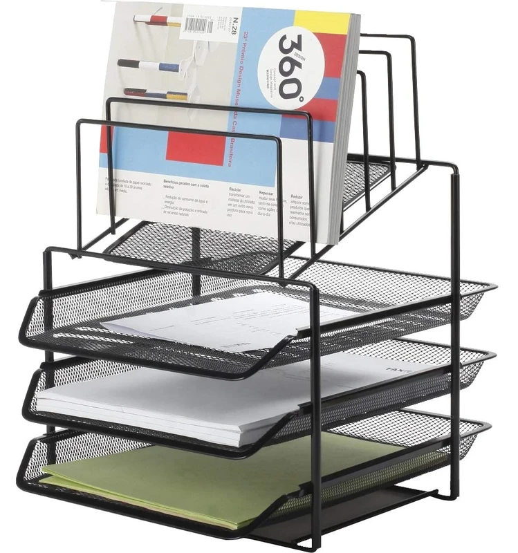Q-Connect Desktop Set Office Set Metal With Document Sorter 3 Trays Black/Small Office Accessories/Type-Desktop/Kind-3 Drawers/Material-Metal/Colour-Black