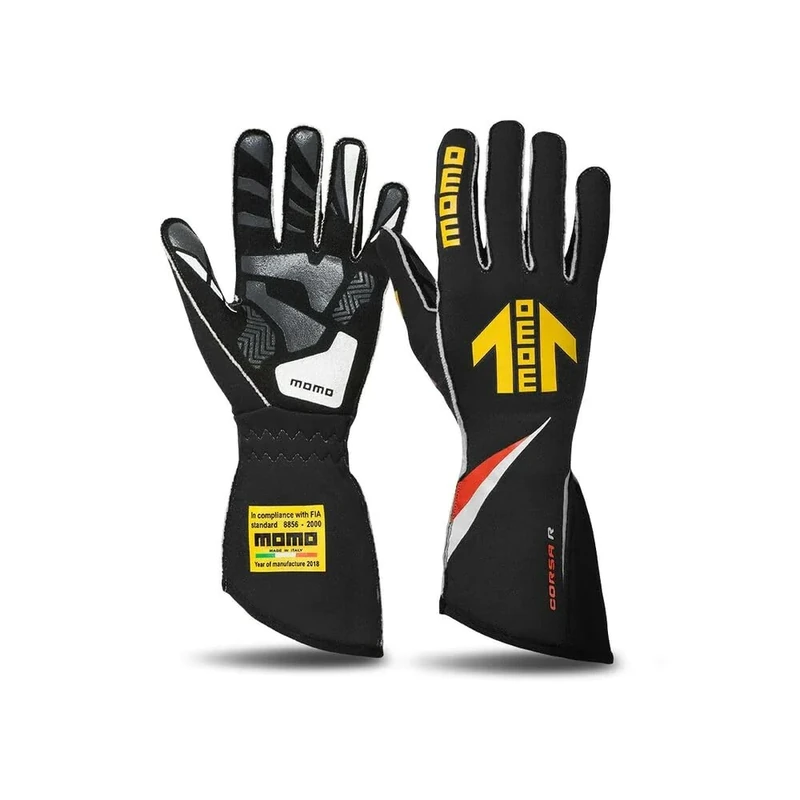MOMO GLOVES CORSA R - BLACK RACING GLOVES SIZE 8 - FIA APPROVED RACING GLOVES