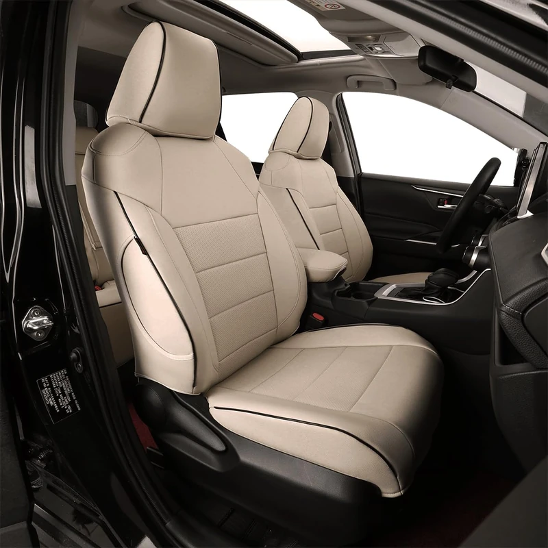 EKR Custom Fit RAV4 Car Seat Covers for Select Toyota RAV4 Limited XLE SE Platinum Adventure 2013 2014 2015 2016 2017 2018 (NOT for Hybrid) - Full Set, Leather (Beige)