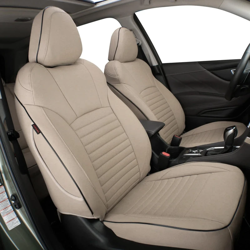 EKR Custom Fit Forester Car Seat Covers for Select Subaru Forester 2014 2015 2016 2017 2018 - Full Set,Leather (Beige)