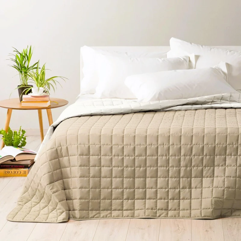Caleffi - Spring Quilted Bedspread for Single Bed - Modern Vanilla Colour Plain Microfibre