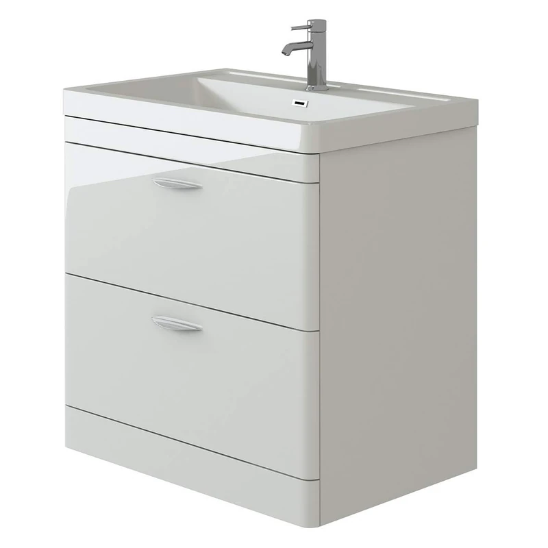 Cyrenne High Gloss White Floor Standing Vanity Basin Storage Unit Cabinet & Polymarble Soft Edges Sink - 800mm - Image 1