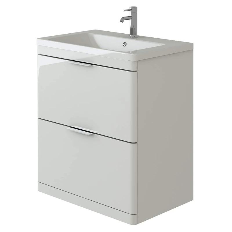 VeeBath COM750 Maye High Gloss White Waterproof VanityBasin Cabinet Furniture Unit with 2 Box Drawers & Ceramic Basin-750mm