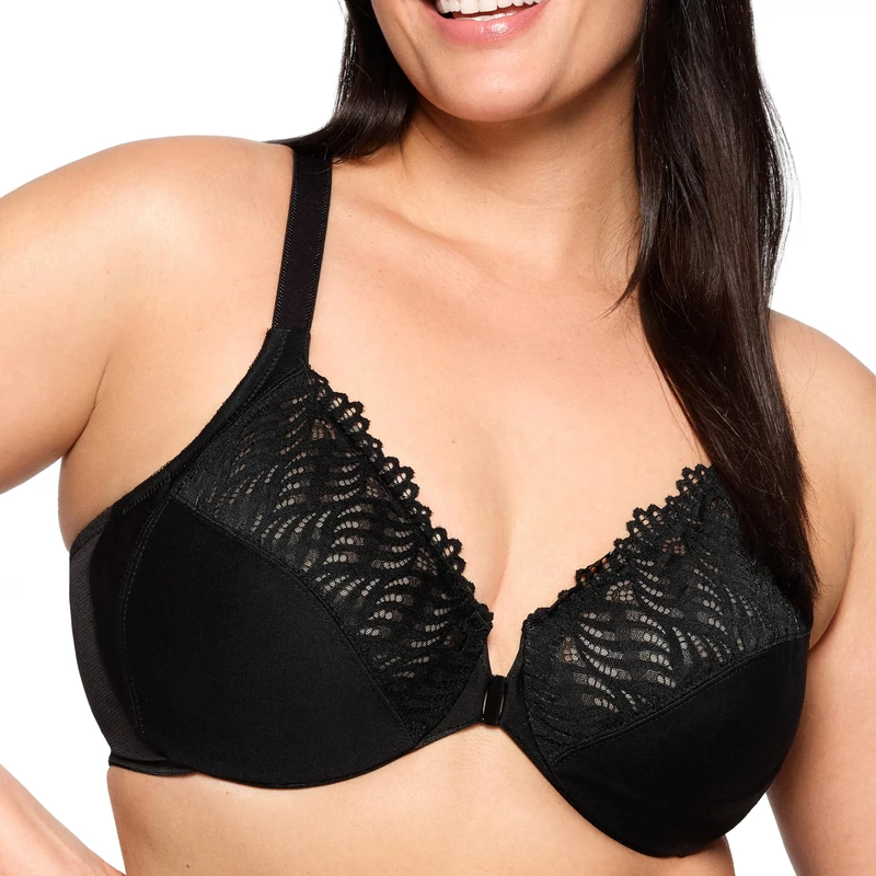 Glamorise Front-Closure T-Back Wonderwire Underwire Bra 1246 (Women's & Women's Plus) Black