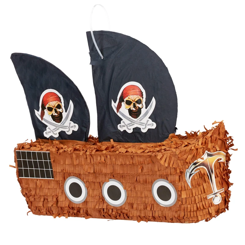 Relaxdays Pirate Ship Pinata, Hanging Children’s Paper Piñata for Boys, Fillable, Birthday Decoration, Colourful