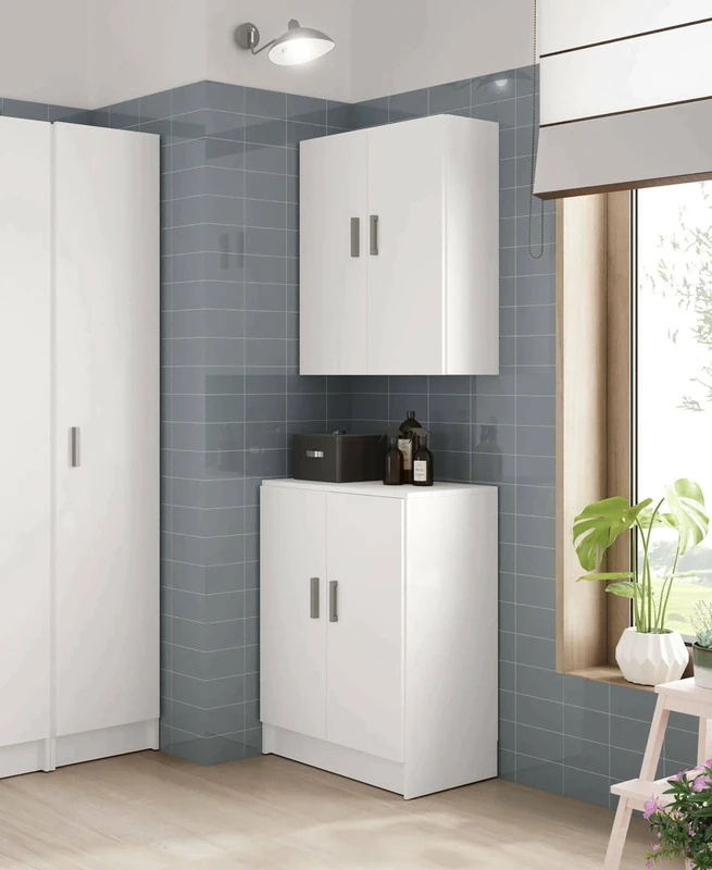 Esidra Dmora - Multipurpose cabinet Memphis, Low auxiliary cabinet with 2 doors, Shoe rack with 1 shelf, Multifunction locker, 59x37h80 cm, White