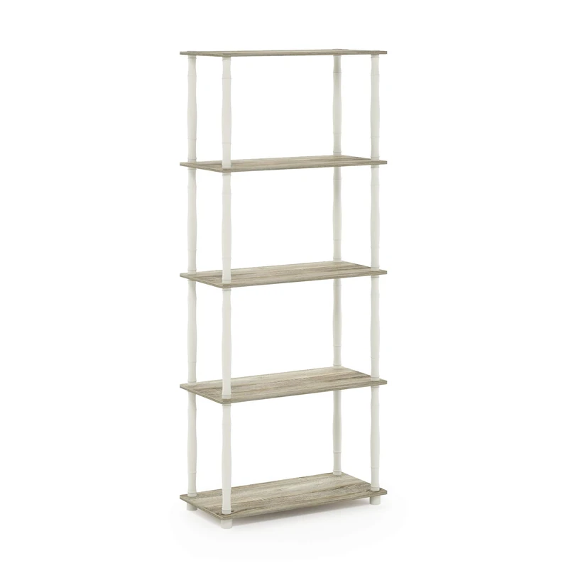 Furinno TURN-S-TUBE Storage Shelves, 5-Tier Book Shelf, Corner Shelf, Toolless Open Shelves, Classic Tubes, for Organization and Storage, Living Room, Garage, Home Office, Sonoma Oak