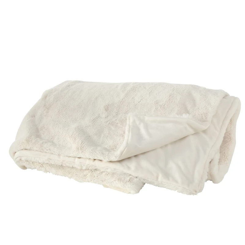 BOLTZE Storan 1015376 Blanket 150 x 200 cm Cream White Polyester Blanket Ideal for Cold Winter Evenings Fur Look