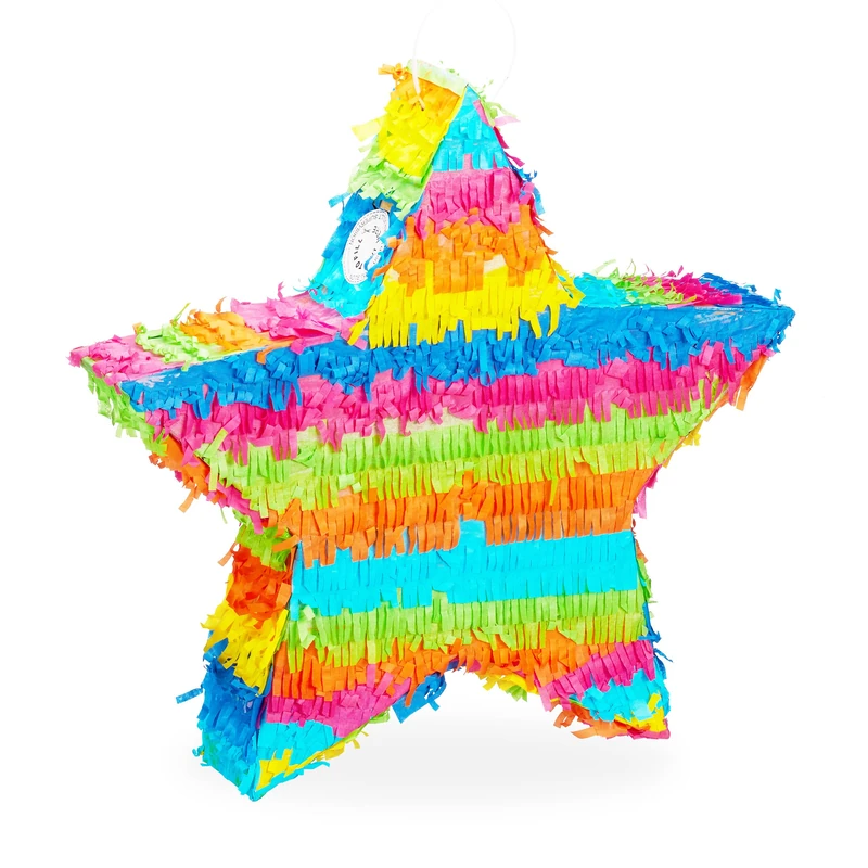 Relaxdays Star Pinata, Hanging Children’s Paper Piñata for Boys & Girls, Fillable, Birthday Decoration, Colourful - Image 1