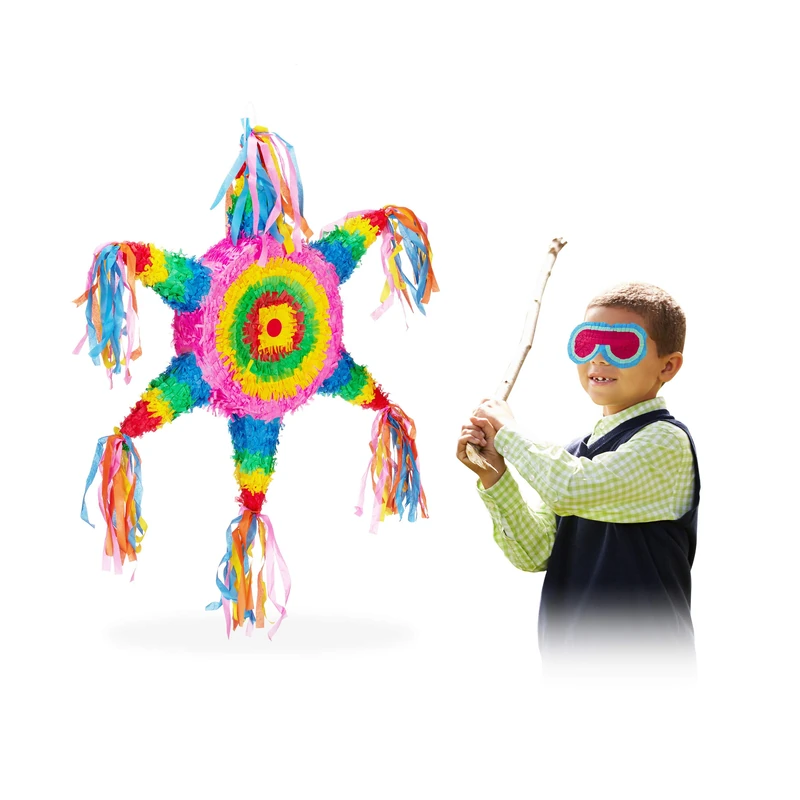 Relaxdays Star Pinata, Hanging Children’s Paper Piñata for Boys & Girls, Fillable, Birthday Decoration, Colourful