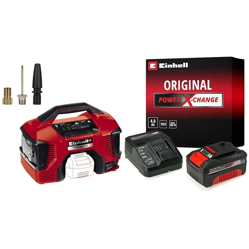 Einhell Power X-Change Cordless Air Compressor With Battery And Charger - 3-in-1: High-Pressure Pump, Low-Pressure Inflator and Deflator - PRESSITO Portable Air Compressor
