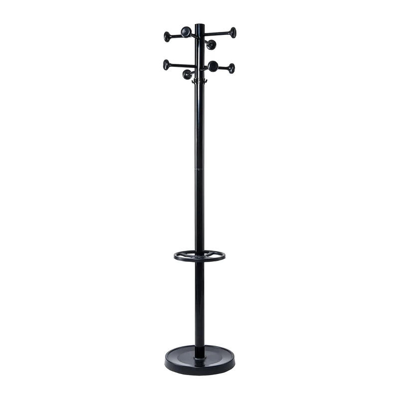 Maul Coat Stand Height 175 cm Free-Standing Rotating Clothes Stand with 16 Hooks Sturdy Steel Black Gloss