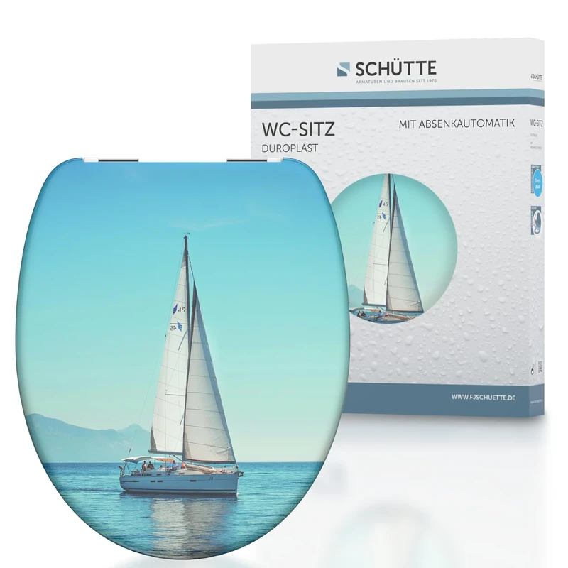 SCHÜTTE Sailing 82148 Duroplast Sailing Toilet Seat with Soft-Close Mechanism, Suitable for All Standard Toilet Sinks, Maximum Load of The Toilet Seat 175 kg