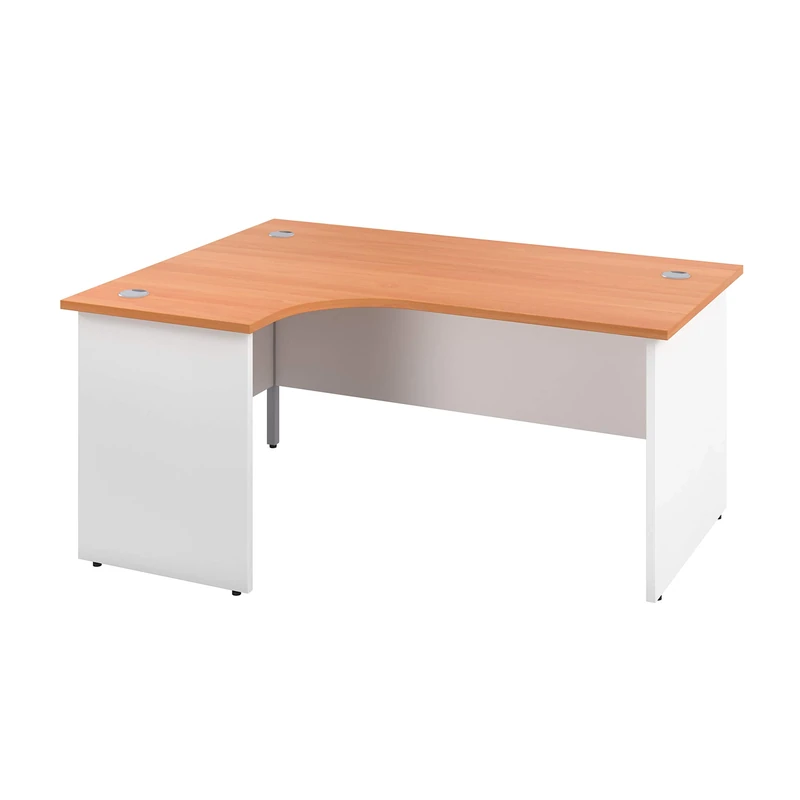 Office Hippo Professional Office Desk, Left Corner Desk, Strong & Reliable Panel Desk, Office Table With Integrated Cable Ports, PC Desk For Office or Home - Beech Top / White Legs