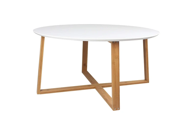 Aspect Avery Coffee Table, Wooden Top, Legs (White/Bamboo, 80 Dia x 40 cm) - Image 1
