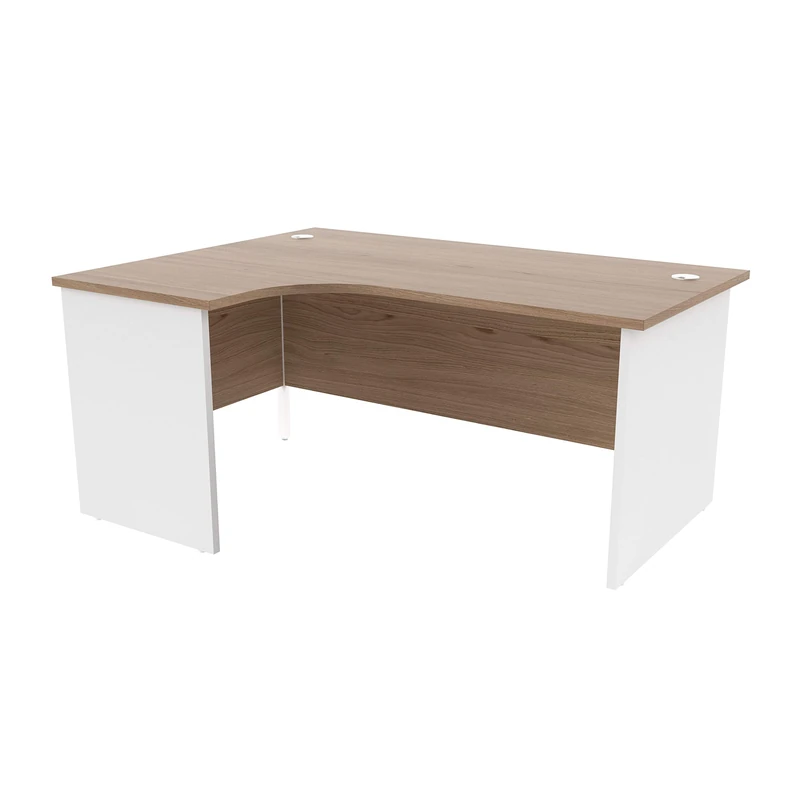 Office Hippo Professional Office Desk, Left Corner Desk, Strong & Reliable Panel Desk, Office Table With Integrated Cable Ports, PC Desk For Office or Home - Grey Oak Top / White Legs