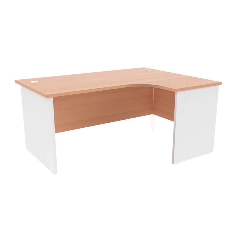 Office Hippo Professional Office Desk, Right Corner Desk, Strong & Reliable Panel Desk, Office Table With Integrated Cable Ports, PC Desk For Office or Home - Beech Top / White Legs