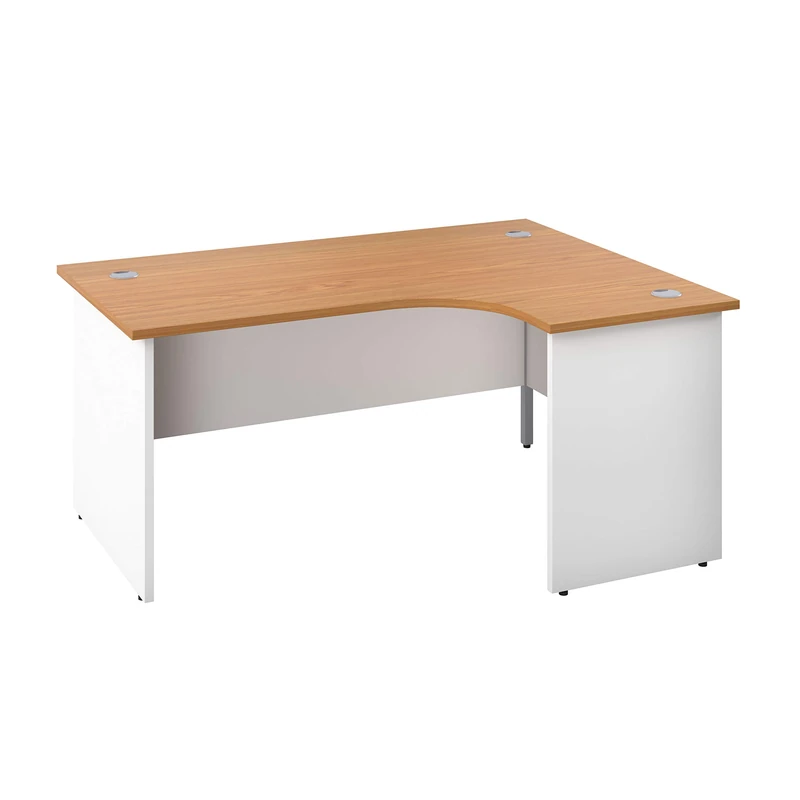 Office Hippo Professional Office Desk, Right Corner Desk, Strong & Reliable Panel Desk, Office Table With Integrated Cable Ports, PC Desk For Office or Home - Oak Top / White Legs