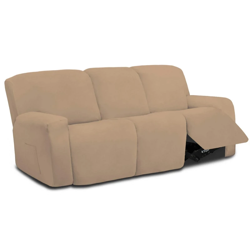 Easy-Going 3 Seat Recliner Sofa Cover for Dogs- 8 Pieces Stretch Sectional Recliner Sofa Slipcover for 3 Cushion Couch, Washable Furniture Protector with Elasticity (Recliner Sofa,Camel