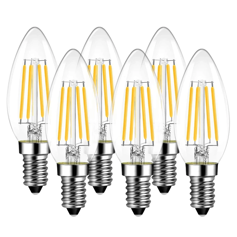 LVWIT Led E14 Candle Filament Bulbs, 5.5W Candle Bulb Warm White,60W Equivalent,2700K,806Lm, C35 Glass Candle Bulbs, Chandeliers, Ceiling Light Fittings,Non-Dimmable (Pack of 6)