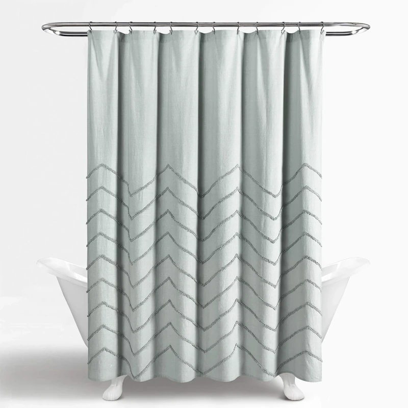 Lush Decor Pastel-Blue Chenille Chevron Shower Curtain for Bathroom (72" x 72")