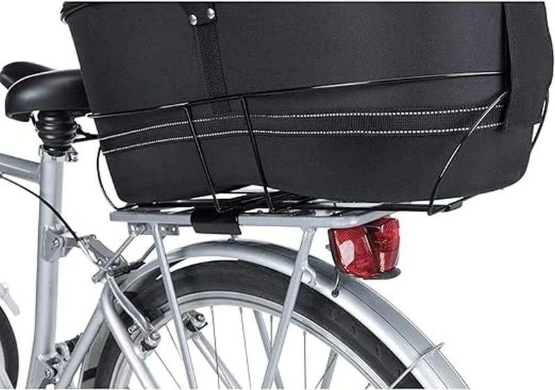 TRIXIE long bicycle basket for dogs up to 17.6 lbs – 11.4 × 19.3 × 23.6 inches – long dog bike basket for rear carrier – with sturdy metal frame, soft padding, and mesh top, 13110