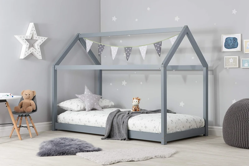 Birlea, House Kids Bed, Grey, Pine, 90cm