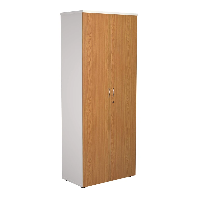 Office Hippo Heavy Duty Office Cupboard, Robust Office Furniture, Office Storage with Adjustable Feet, Versatile Lockable Cupboard, Office Storage With 4 Durable Adjustable Shelves - White/Oak