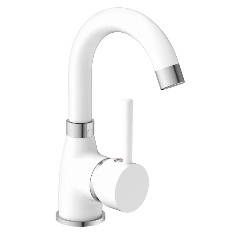 EISL Futura NI075FUTWCR Washbasin Mixer Tap Energy Saving 360° Swivelling Bathroom Tap Matte White/Chrome