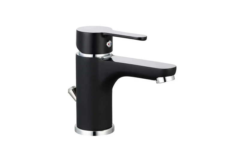EISL DIZIANI NI075DINBCR Washbasin Tap, Bathroom Tap in Black, Single Lever Mixer Tap with Drain Fitting, Basin, Bathroom Tap, Black/Chrome