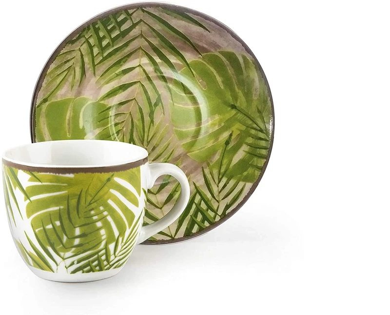 Excelsa Foliage Set of 6 Coffee Cups with Saucers Porcelain