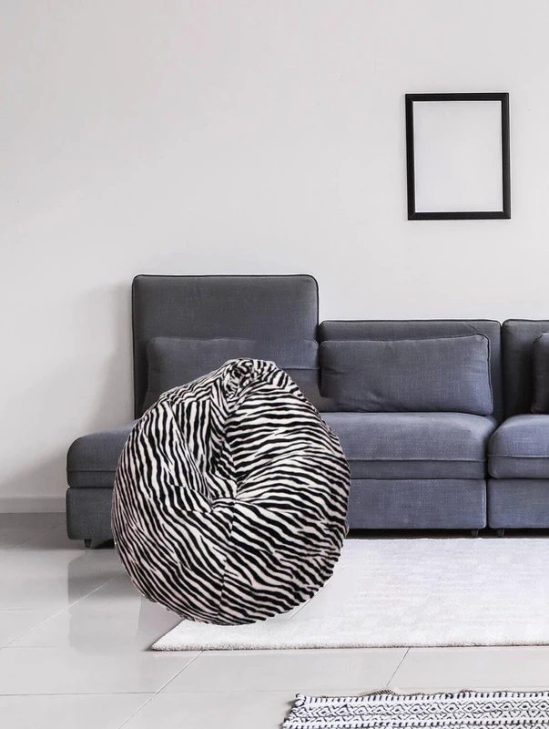 Talamo Italia - Sack pouf with "zebra" pattern, black and white, Measurements 80 x 120 x 80 cm