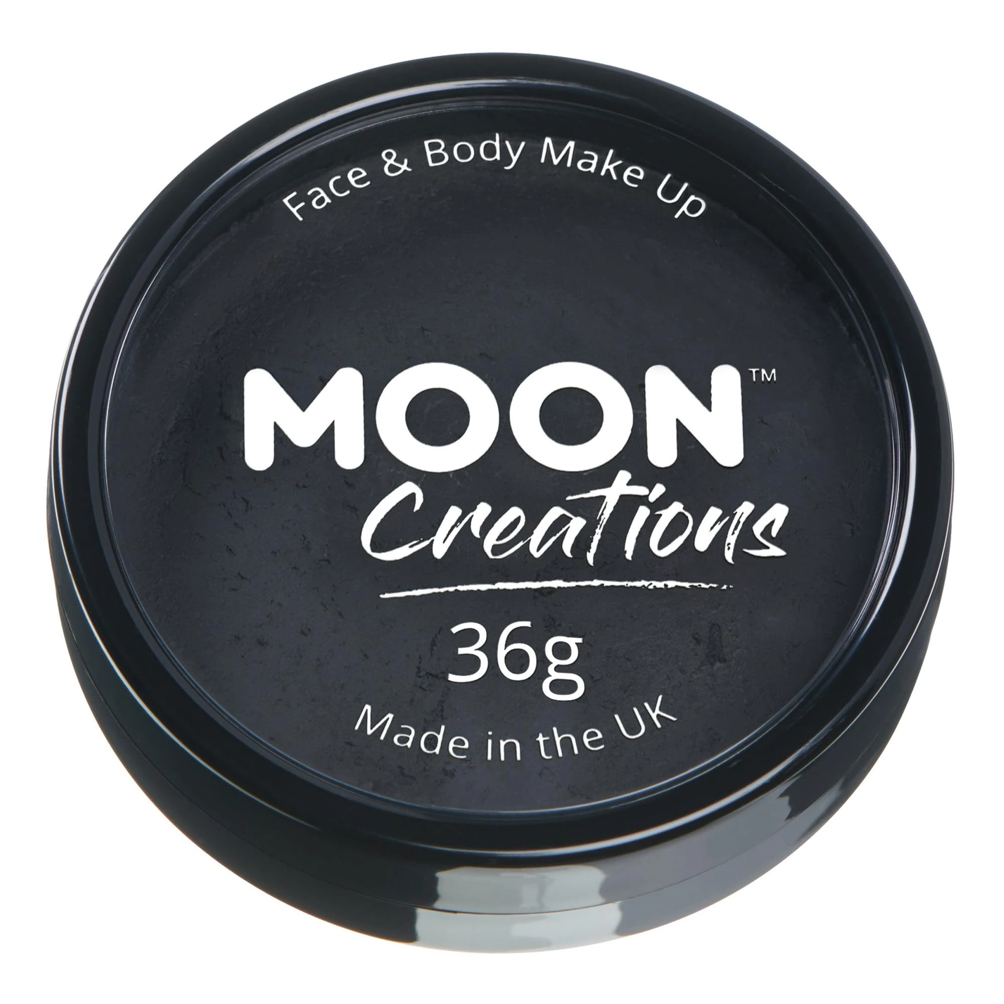 Moon Creations Pro Face & Body Makeup | Black | 36g | Professional Colour Paint Cake Pots for Face Painting | Face Paint For Kids, Adults, Fancy Dress, Festivals, Halloween