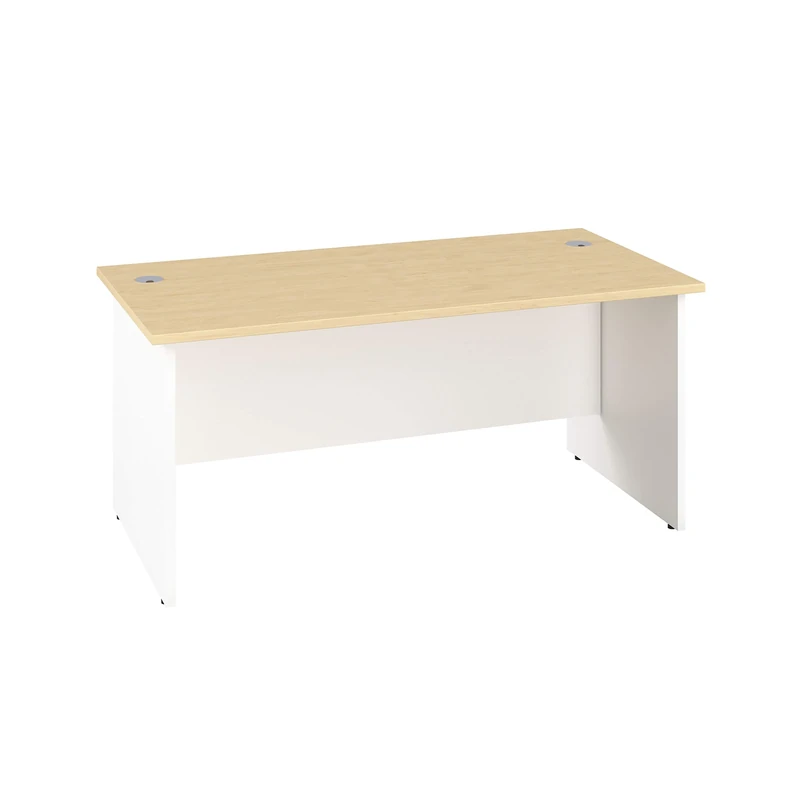 Office Hippo Heavy Duty Rectangular Office Desk with Panel Ends, 140 x 80 x 73 cm, White Legs, Maple Top