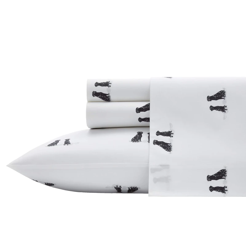 Eddie Bauer Home Sheets Cotton Percale Bedding Set, Crisp & Cool, Stylish Home Decor,4pcs, King, Labrador Fields White/Grey