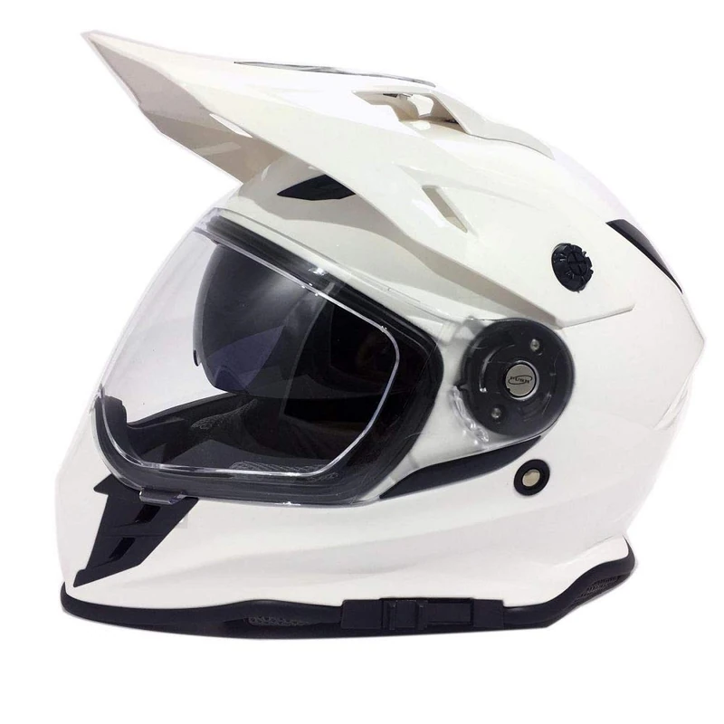 Viper RX-V288 Motorcycle Helmet Double Visor Enduro Motocross Plain White Crash Lid On & Off Road Bike Protection Gear S (55-56 CM)