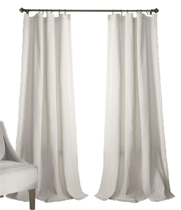 Lush Decor Rosalie Farmhouse Window Curtains, Rustic Style Panel Set for Living Room, Dining Room, Bedroom (Pair), 54x108 Inch, Ecru