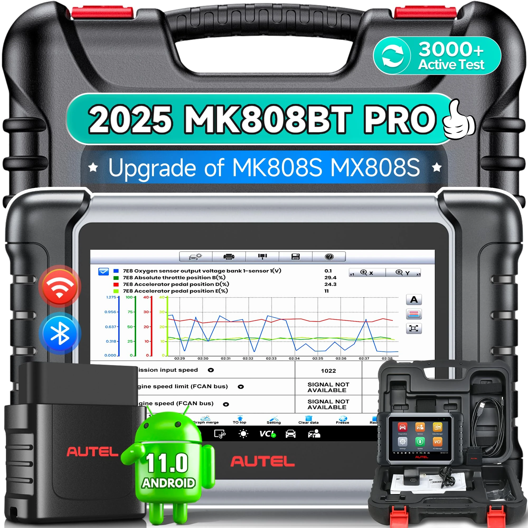Autel MaxiCOM MK808BT PRO Scanner: 2025 Full Bidirectional Scan Tool as MK900 MX900 MK900BT, BT Up of MK808S MX808S MK808Z MK808, 3000+ Active Tests, 28+ Resets, OE Diagnose, OS11, Sup. BT506/ MV108S