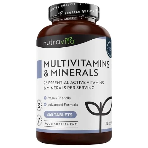 Nutravita Multivitamins & Minerals - 365 Vegan Multivitamin Tablets - 1 Year Supply - Multivitamin Tablets for Men and Women with 26 Essential Active Vitamins & Minerals - Made in The UK