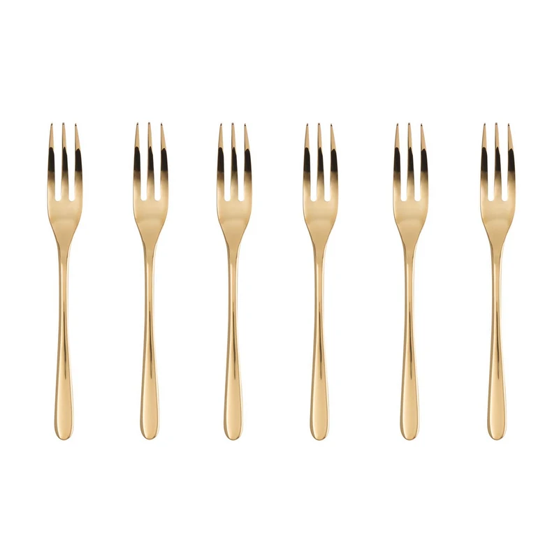 Sambonet - Taste Set of 6 Stainless Steel Dessert Forks, PVD Finish, Dishwasher Safe, Gold
