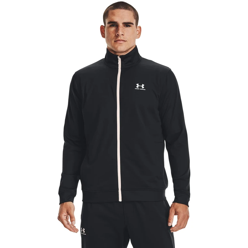 Under Armour Sportstyle Tricot Jacket, Comfortable and warm fleece, quick-drying running jacket with loose fit Men, Black (Black / Onyx White), L