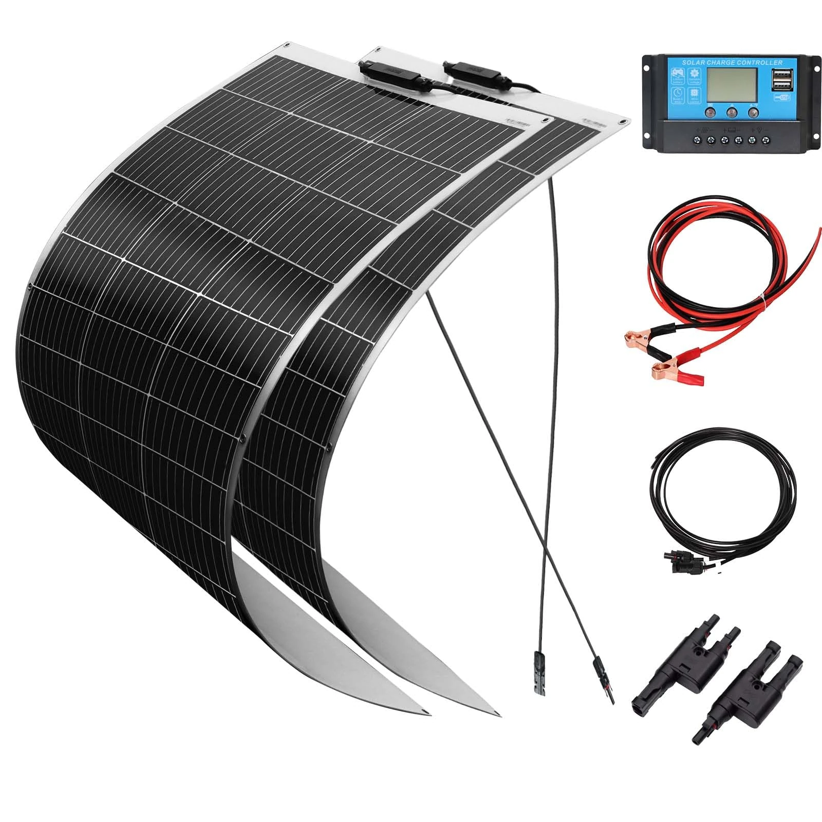 XINPUGUANG 200w Flexible Solar Panel Kit 2pcs 100w 18v Monocrystalline Solar Panels + 20A Charge Controller for Off- Grid System Motorhome, RV, Caravan, Camper, Boats, Roofs, Uneven Surfaces